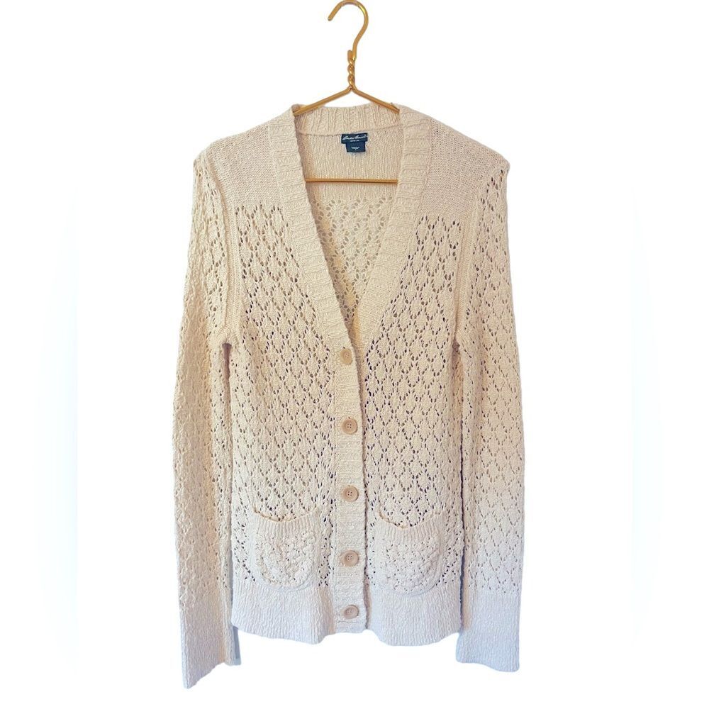 Eddie Bauer Woman’s Cotton Knit Button-Up Sweater Cardigan, Size Small‎